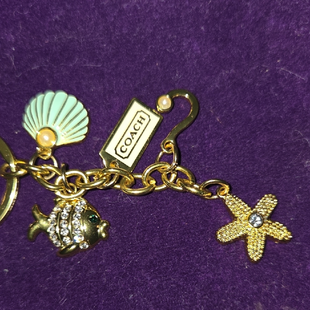 Coach Gold and Green Bag Charm Keychain - Picture 4 of 7